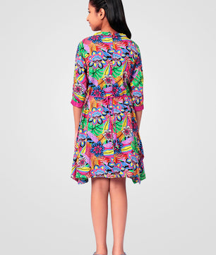 Girls Multicolored Printed Rayon Dress