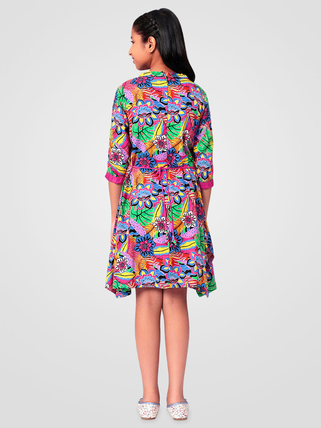 Girls Multicolored Printed Rayon Dress