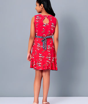 Girls Red Rayon Dress