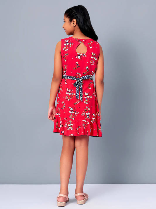Girls Red Rayon Dress