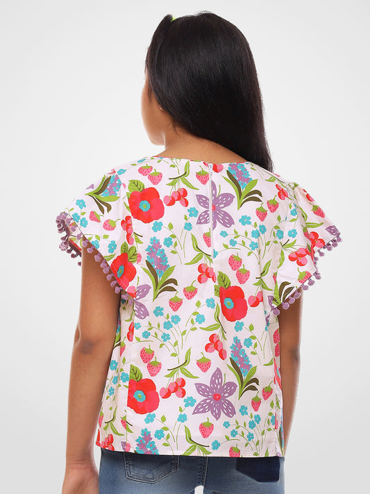 Girls Floral Print Cotton Top