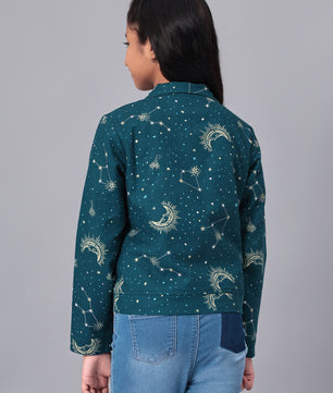 Girls Grey Printed Flannel Jacket
