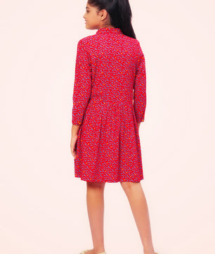 Girls Shirt Style Long Sleeves Dress in Rayon