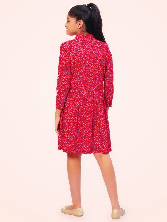 Girls Shirt Style Long Sleeves Dress in Rayon
