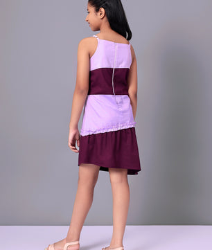 Girls Color Blocked Dress in Glazed Cotton