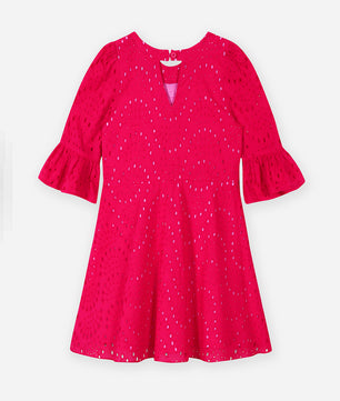 Girls Fuschia Schiffli Dress