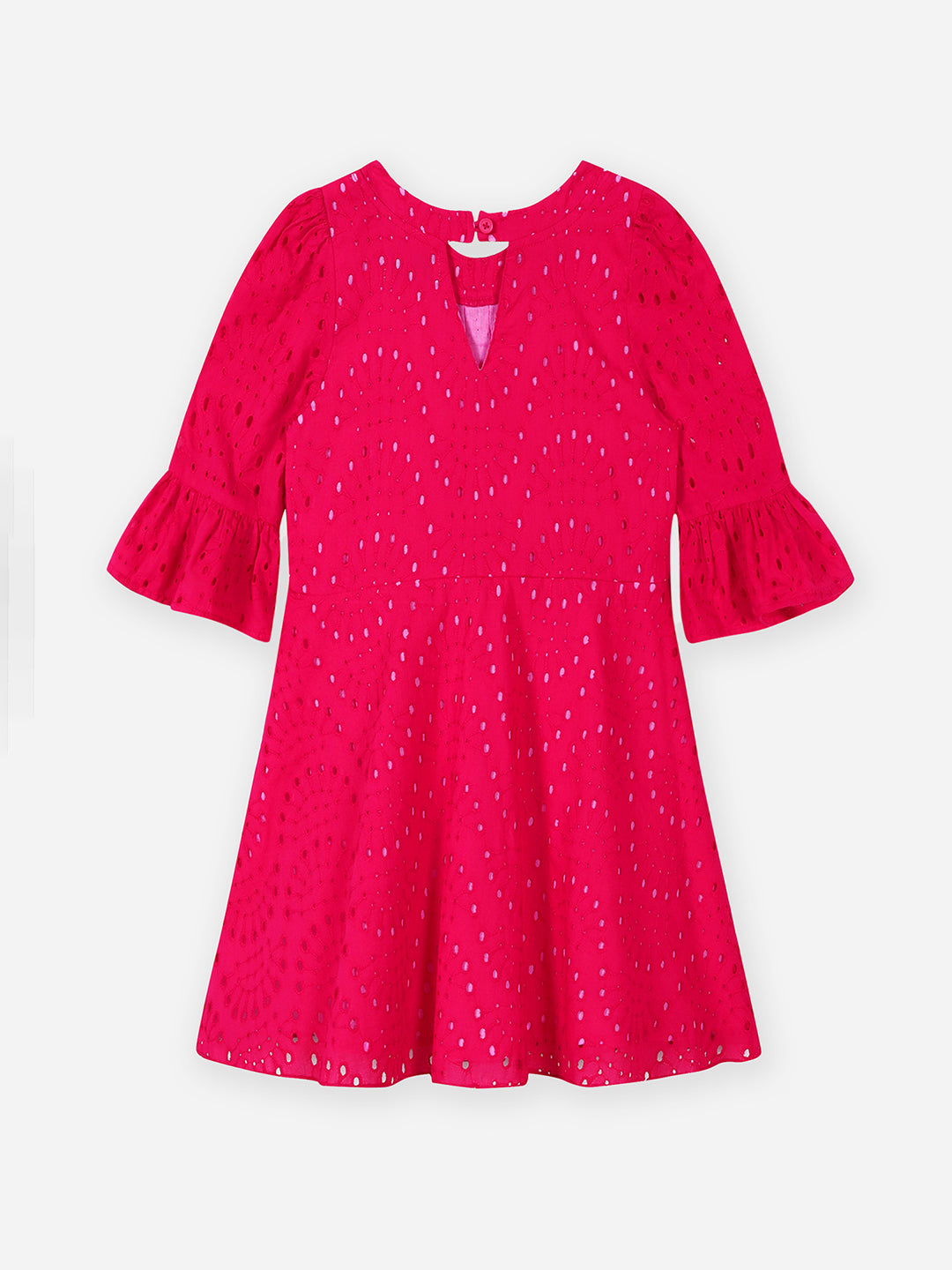 Girls Fuschia Schiffli Dress