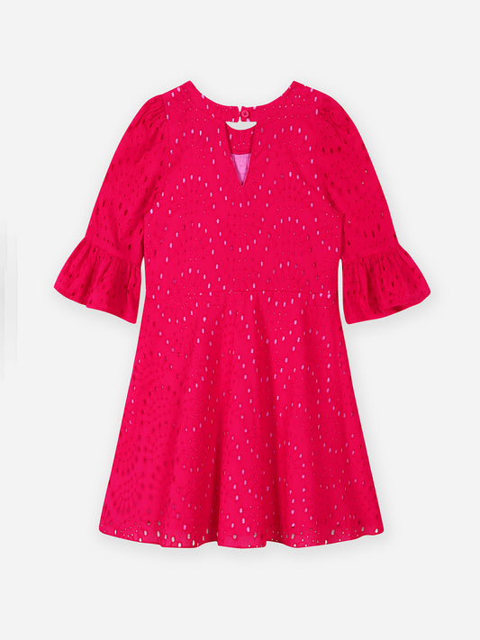 Girls Fuschia Schiffli Dress
