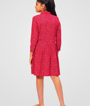 Girls Shirt Style Long Sleeves Dress in Rayon