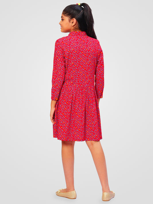 Girls Shirt Style Long Sleeves Dress in Rayon