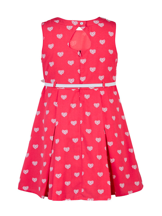 Girls Hearts Print Coral Dress
