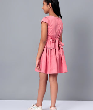 Girls Pink Cotton Satin Dress