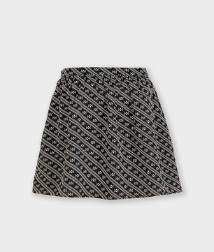 Girls Black and White Printed Striped Skirt