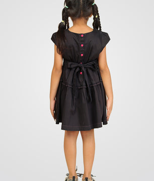 Girls Black Cotton Satin Dress