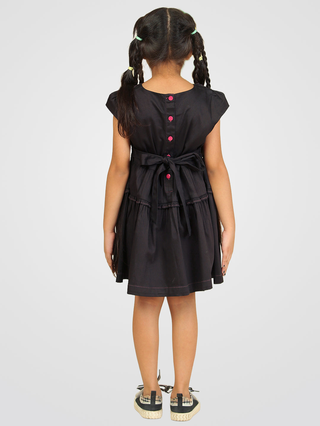 Girls Black Cotton Satin Dress