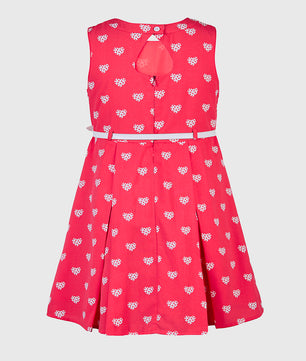 Girls Hearts Print Coral Dress