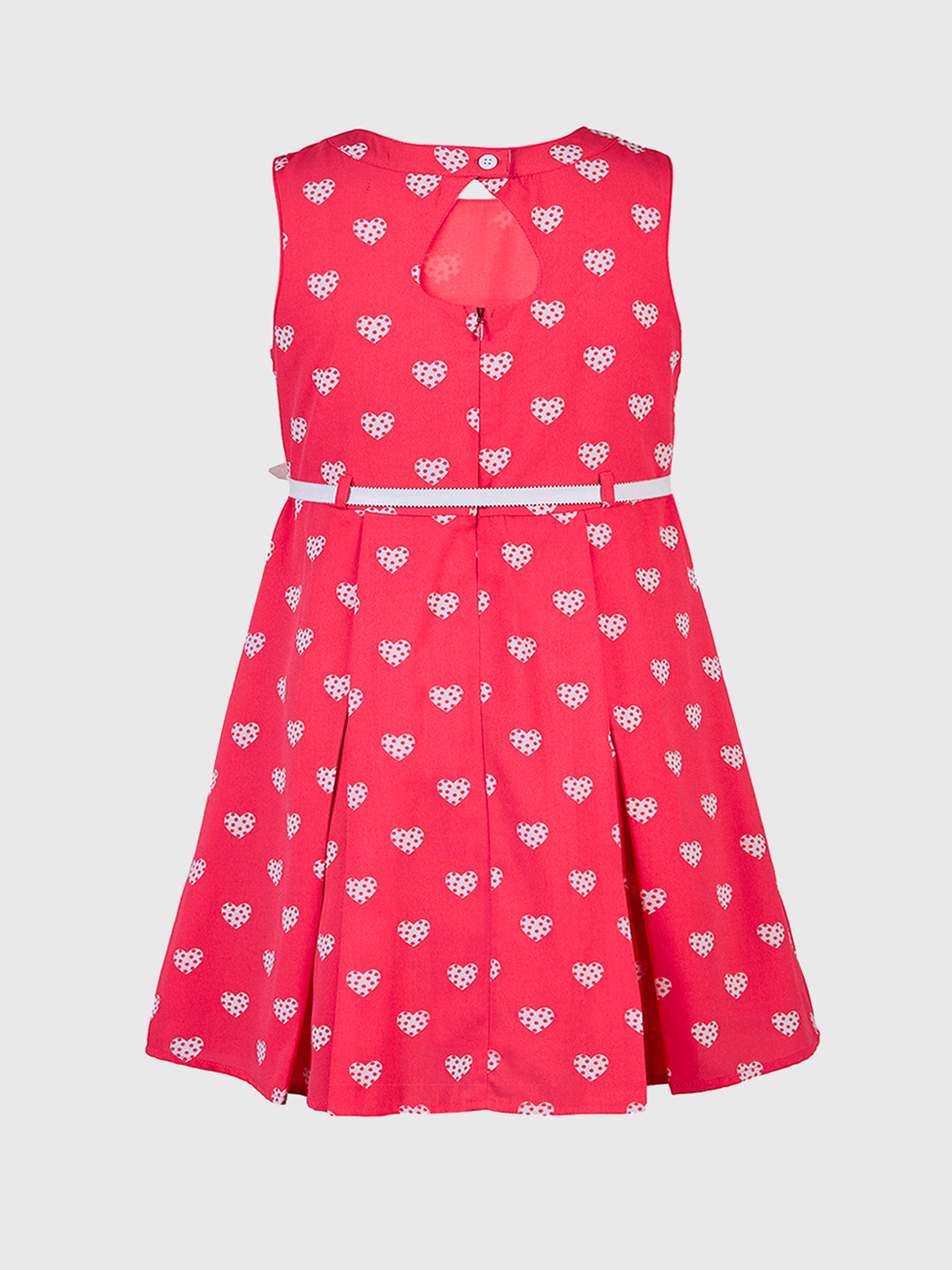 Girls Hearts Print Coral Dress
