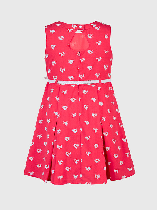 Girls Hearts Print Coral Dress