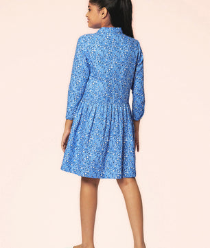 Girls Shirt Style Long Sleeves Dress in Cotton Twill