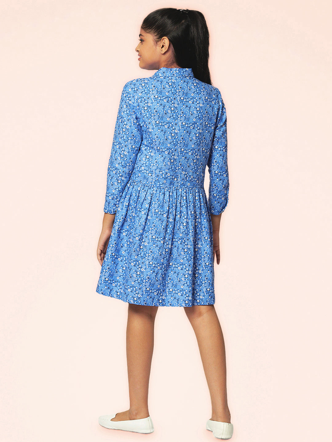 Girls Shirt Style Long Sleeves Dress in Cotton Twill