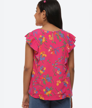 Girls Magenta Ruffles Top