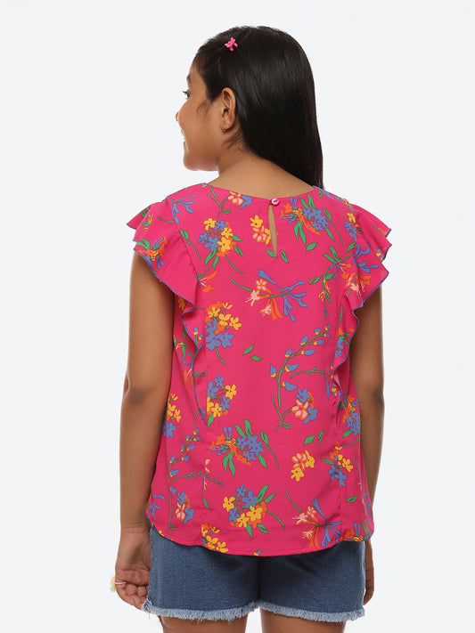 Girls Magenta Ruffles Top