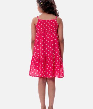 Girls Pink Polka Dotted Tiered Dress