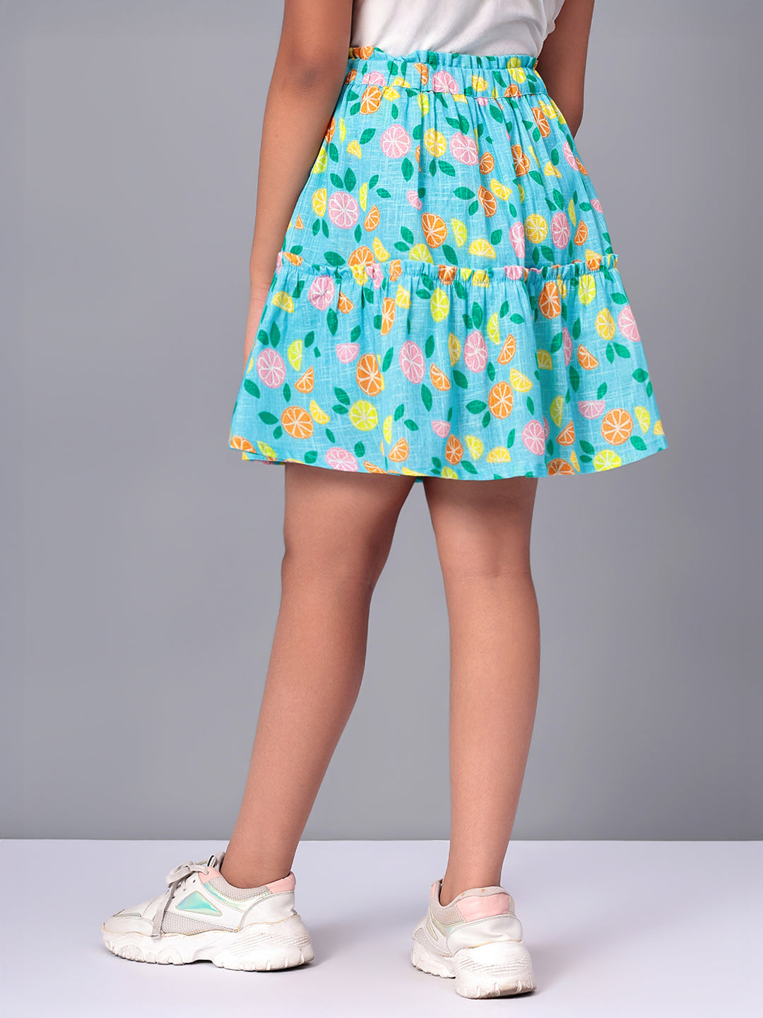Girls Tiered Skirt in Printed Cotton