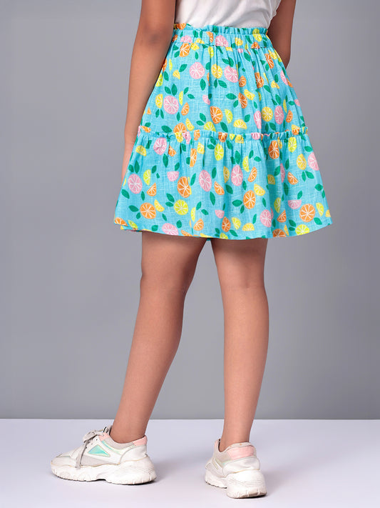 Girls Tiered Skirt in Printed Cotton