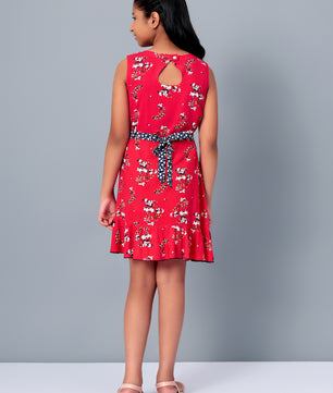 Girls Red Rayon Dress