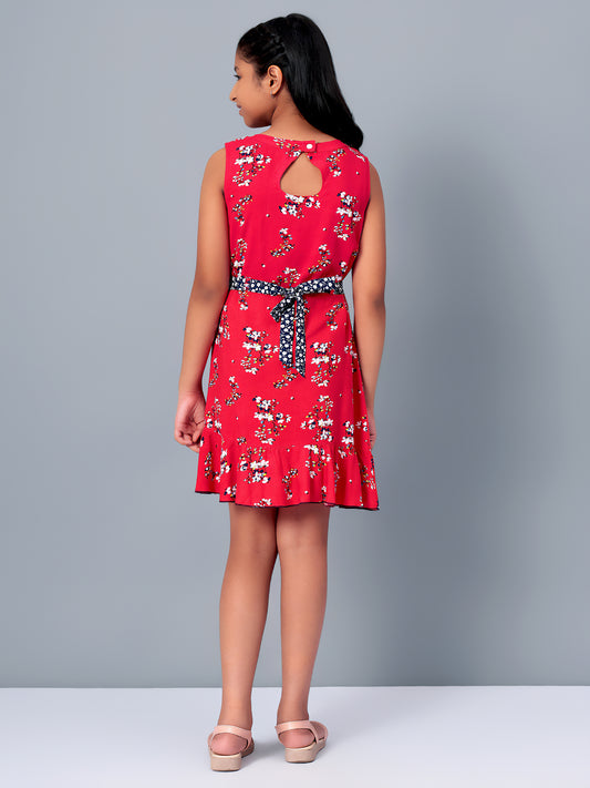Girls Red Rayon Dress