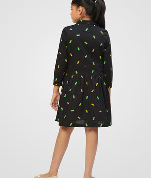 Girls Shirt Style Long Sleeves Dress in Cotton