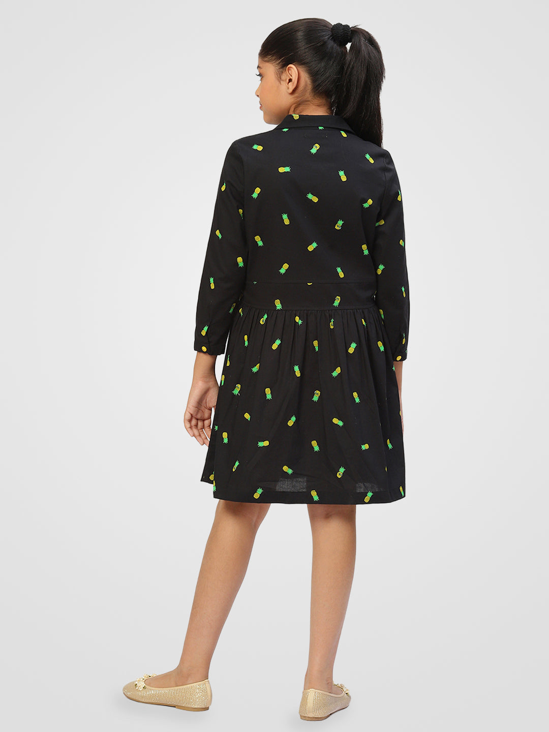 Girls Shirt Style Long Sleeves Dress in Cotton