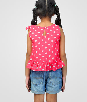 Girls Pink Polka Dotted Georgette Top