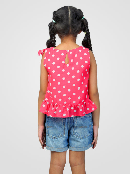 Girls Pink Polka Dotted Georgette Top