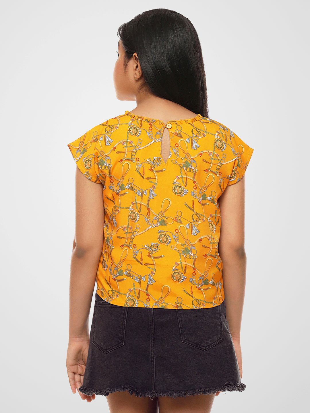 Girls Mustard Yellow Waist Tie Top