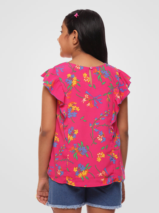 Girls Magenta Ruffles Top