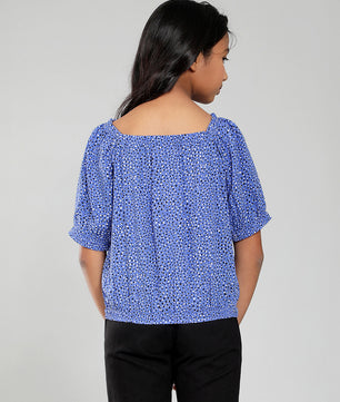 Girls Blue Printed Rayon Top