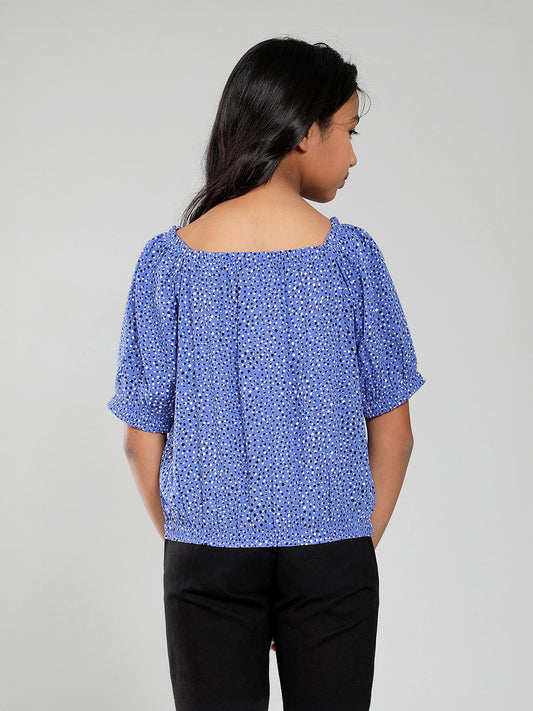 Girls Blue Printed Rayon Top