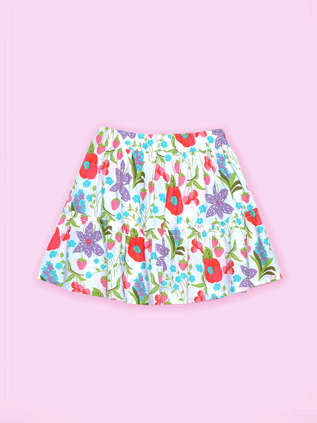 Girls Tiered Skirt in Printed Cotton