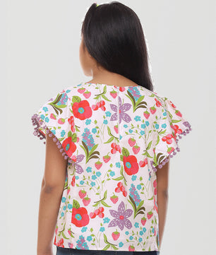 Girls Floral Print Cotton Top