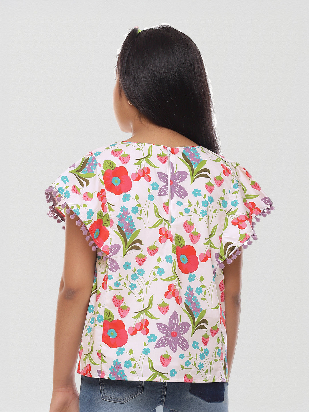 Girls Floral Print Cotton Top