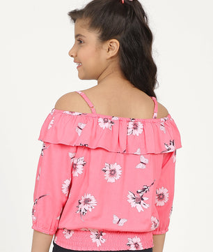 Girls Pink Printed Blouson Top