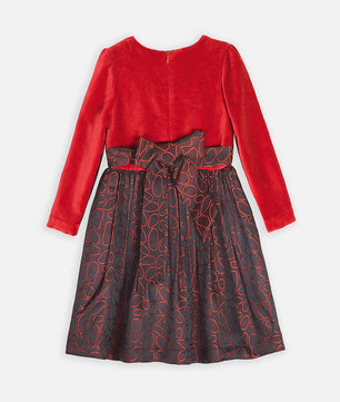 Girls Red Velvet Long Sleeves Dress