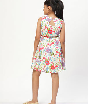 Girls Floral Print Cotton Dress