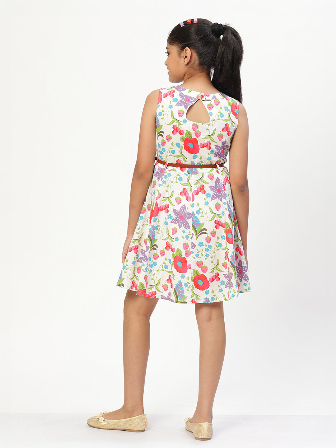 Girls Floral Print Cotton Dress