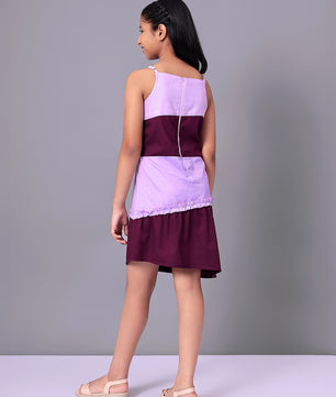 Girls Color Blocked Dress in Glazed Cotton