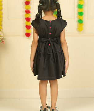 Girls Cotton Satin Dress in Black Color