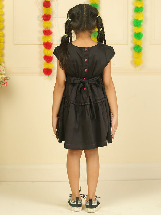 Girls Cotton Satin Dress in Black Color