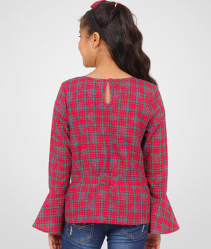 Girls Full Sleeves Top in Check